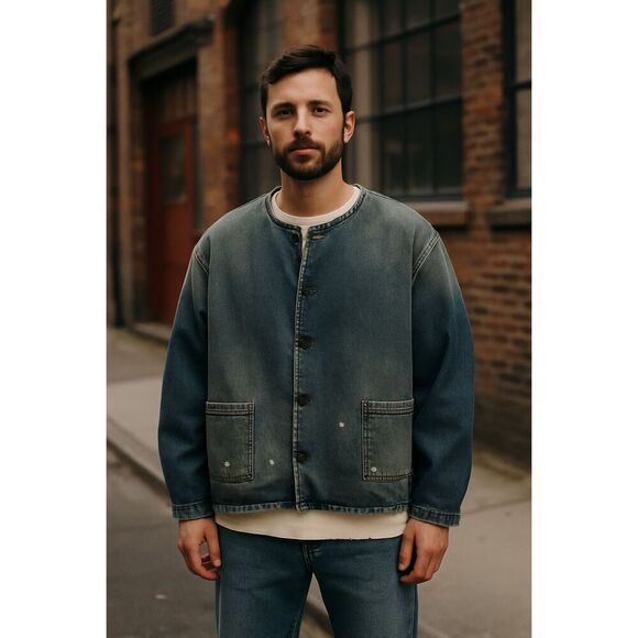 Cross Colours Denim Men’s Oversize Uniform Work Jacket - Vintage Blue Size L NWT - Picture 1 of 8